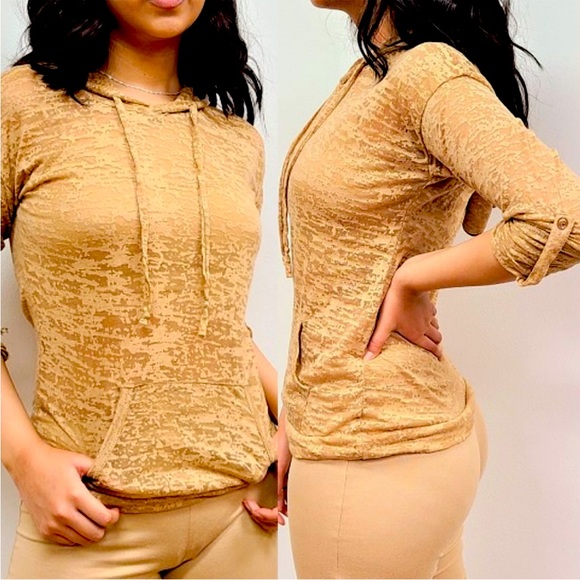 Color Story Tops - 🆕 Burnout Hoodies - Delicate - Lightweight - Chiffony Lace - Tangerine NWOT